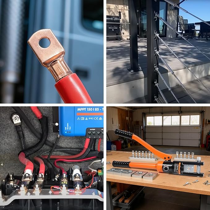Brileine 16 Ton Hydraulic Crimping Tool, Professional Battery Cable Crimper with 13 Die Sets, 9AWG to 600MCM Cable Crimping Tool (Triple-Stroke Fast Hydraulic Crimper)