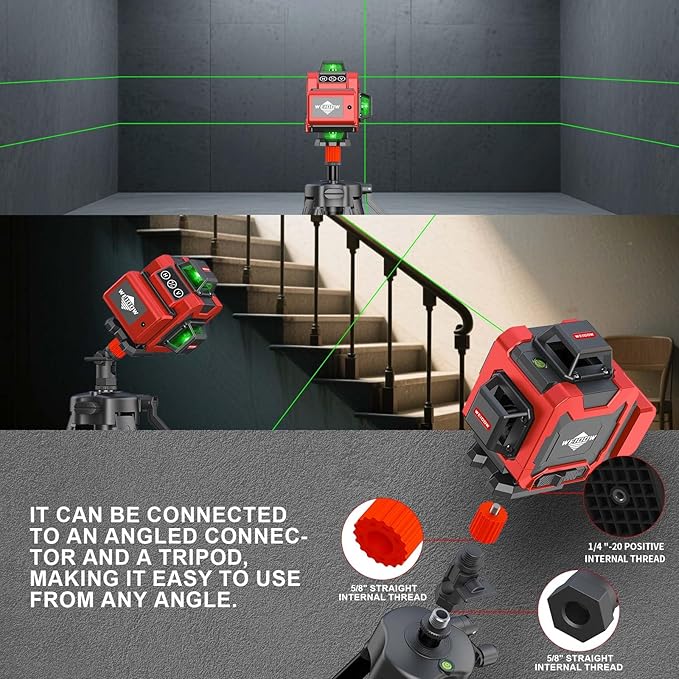 WEIDDW Laser Level with Tripod, Self Leveling Laser Level 4x360°, Green Line Laser 4D Laser Leveler Tool with 2Pcs Lithium Batteries for Picture Hanging, Tile, Home Renovation, (SizeXL)