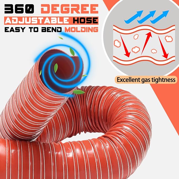 3 1/2 in Intake Hose Automotive Air Duct Hose Length 3 Meter (10 Feet) Double-layer Silicone Flexible Brake Cooling Ducting Induction vacuum hose for Air System (Red)
