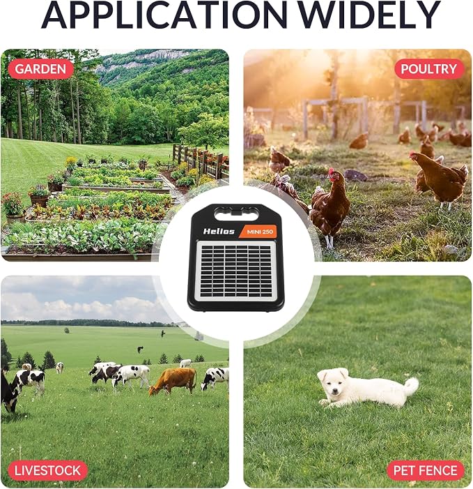 Andmon MINI250 Solar Electric Fence Charger with Day or Night Mode, 0.25Joule Portable Solar Fence Charger