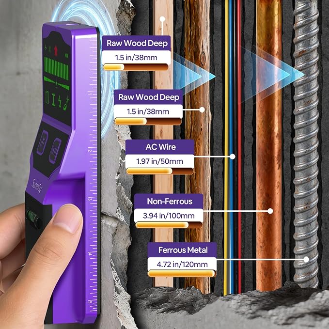 SUNMAY Stud Finder Wall Scanner,7-in-1 Stud Finder for Walls, Stud Detector Beam Finder for Wood Metal AC Live Wire Studs,Joists and Pipes,HD LCD Display,Accurate Positioning