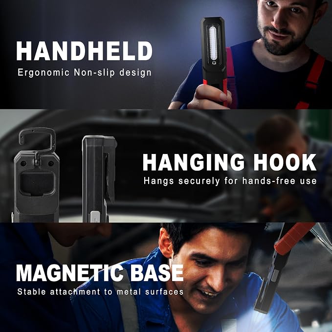SCI Rechargeable LED Work Light, 3 Lighting Modes, 3350mAh Portable Mechanic Magnetic Light, Magnetic Base & Hanging Hook, Car Repairing/Mechanics/Emergency/Camping (932A), Fathers'/Dads' Gifts