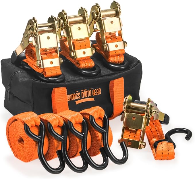 Badass Moto Ratchet Straps Tie Down, 1.5 in X 10 Ft, 3300Lb Break Strength. 4 pk.