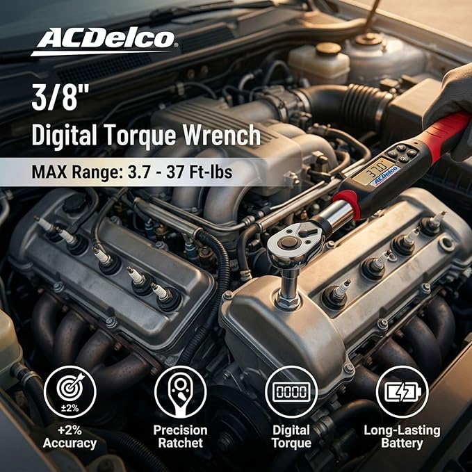 ACDelco ARM601-3 3/8” (3.7 to 37 ft-lbs.) Digital Torque Wrench with Buzzer and LED Flash Notification – ISO 6789 Standards with Certificate of Calibration