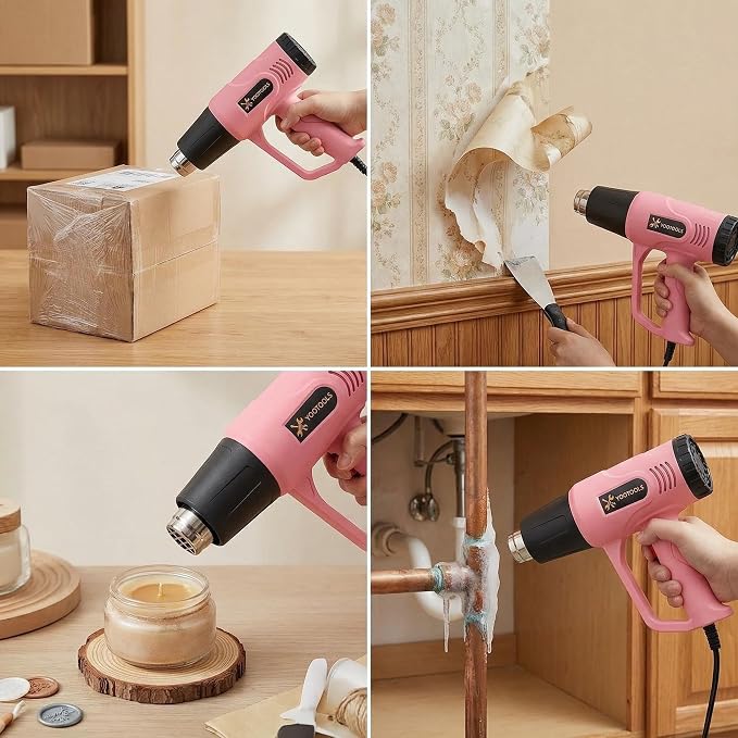 Digital Heat Gun with LCD Display, 900W Variable Temperature Heat Gun 212℉-1202℉ (100℃-650℃), Professional Hot Air Gun with 4 Nozzles, Overload Protection for Crafts, Shrink Wrap, Vinyl Wrap