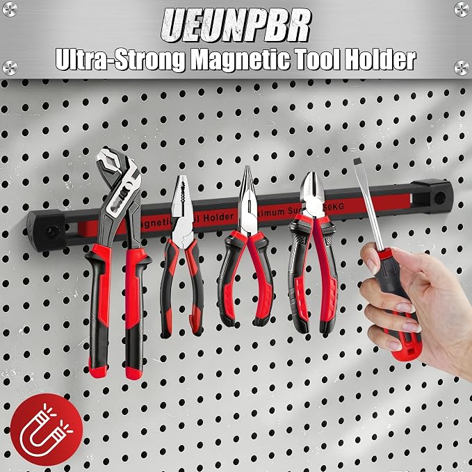 Double Sided Magnetic Tool Holder, 12 Inch Heavy Duty Ultra Strong Magnetic Tool Bar, Wall Mount Magnetic Tool Strip for Garage, Workshop, Jobsite, Kitchen, Tool Organizer Storage (2 Pack)