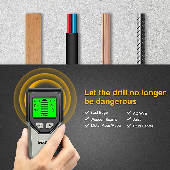Stud Finder Wall Scanner - 5 in 1 Stud Finder Tool w/Smart Chip and HD LCD Display, Stud Detector Beam Finders for the Center and Edge of Wood AC Wire Metal Studs Joist Pipe (Grayish)