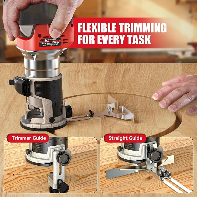 Cordless Compact Router Compatible with Milwaukee Battery, 6 Variable Speeds Router Tool for Woodworking, 800W Fixed Base Wood Router with Trim Router Bits, Tool Only