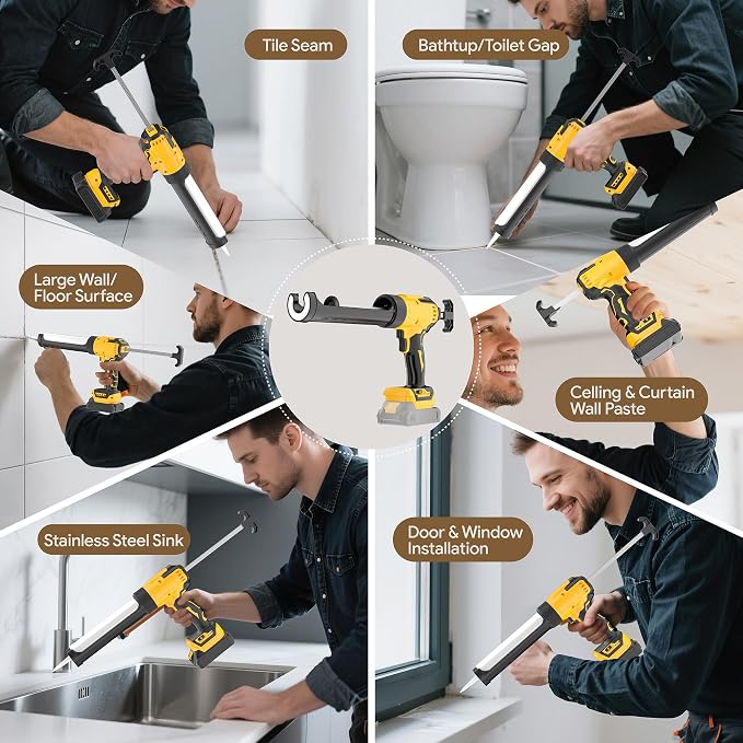Cordless Caulking Gun Compatible With DeWalt 20V Max Battery(NO Battery) | 10 Oz Electric Caulking Gun with Anti-Drip,Auto Retract,LED Light,6 Speed for Filling, Sealing, Repair