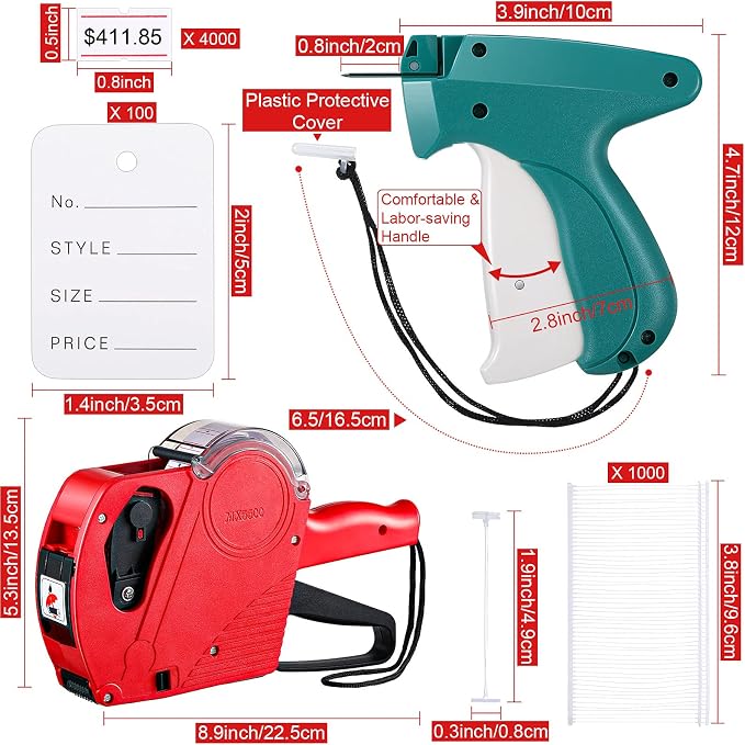 Honoson 1121 Pieces Clothing Price Tag Gun Machine Retail Price Tag Gun Attacher with Label Standard Barbs Metal Needles for Clothes Store Warehouse Consignment Garage Yard(Classic Colors)