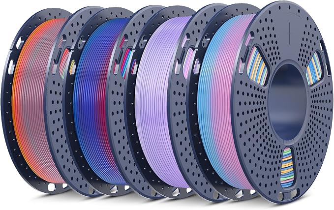 SUNLU 250g Rainbow PLA 3D Printer Filament Bundle Multicolor, Neatly Wound Gradient PLA Rainbow Filament 1.75mm ±0.02mm, Individually Vacuum Packed, 250g per Spool, 1kg in Total, 4 Pack.