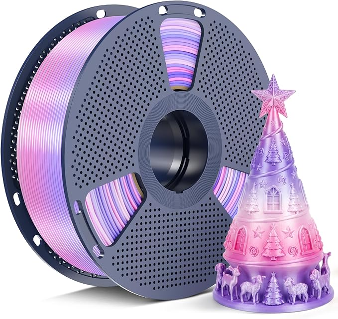 SUNLU Silk Rainbow PLA Filament 1.75mm, Multicolor Gradient Silk 3D Printer Filament, Smooth Shiny Finish, Color Transition Every 8 Meters, 1kg (2.2lbs), Lilac Violet, Rainbow Silk 03