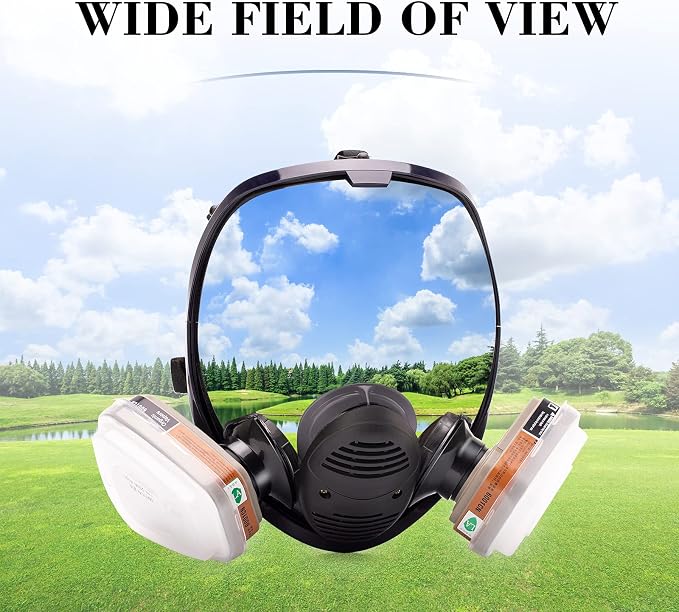 17in 1 Reusable Full Face Respirator Widely Used in Paint Sprayer, Chemical,Woodworking,Dust Protector
