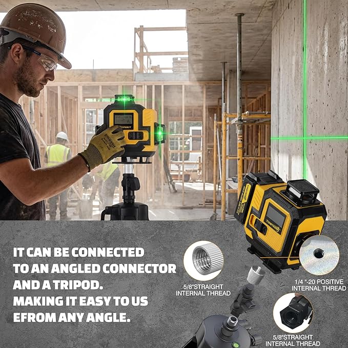laser level 360° self leveling 4D 16 Lines Green Laser Level with Magnetic Bracke Remote Control Complete Kit with Tripod Rechargeable Battery for Construction Renovation Picture Hanging