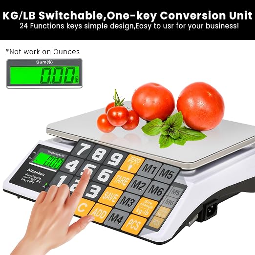 66lb/30kg Digital Price Computing Scale with Dual LCD & Counting Mode — Rechargeable Stainless Steel Food Scale for Farmers Markets, Delis, Bakery & Retail