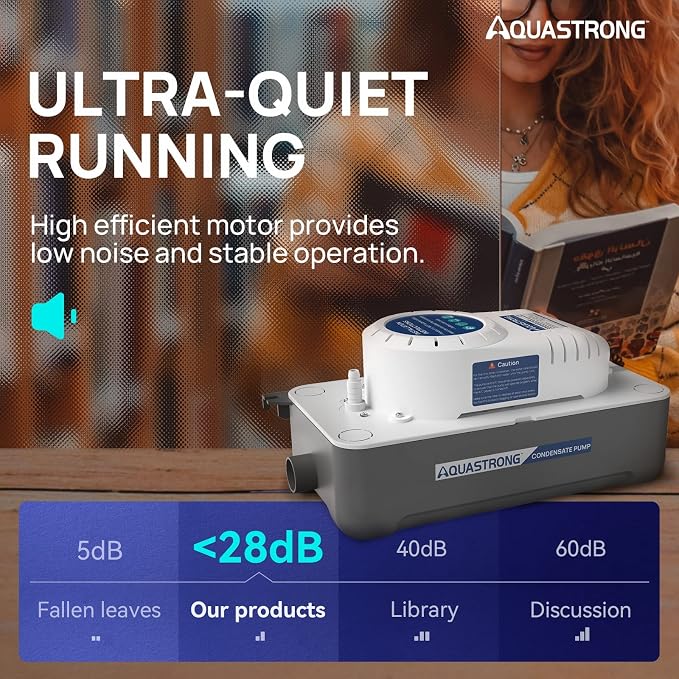 Aquastrong HVAC Condensate Pump, 115V/230V, Automatic Safety Switch, AC Condensate Removal for Air Conditioner, Furnace, Dehumidifier, 3.3' Power Cord, Light Gray
