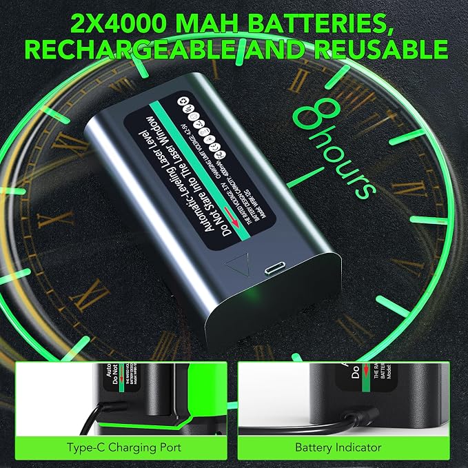 Laser Level, 4x360° Self Leveling Green Cross Line Laser for Construction and Picture Hanging with Rechargeable battery, Remote Controller, Magnetic Rotating Stand