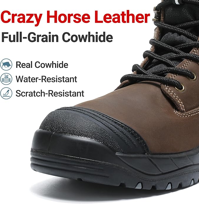 Steel Toe Work Boots for Men and Women, S3 Certified Safety Boots with Lace-Up Design, Waterproof, Anti-Puncture, Slip-Resistant, Ideal for Construction, Outdoor