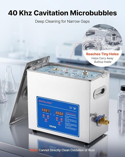 VEVOR Ultrasonic Cleaner 6L-Class Capacity Ultrasonic Parts Cleaner 40kHz, Digital Time and Temp Control, Stainless Steel Ultra Sonic Cleaning Machine with Cleaning Baskets, for Jewelry, Small Items