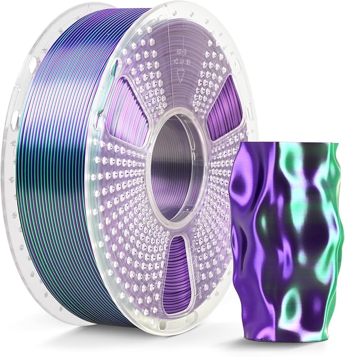 SUNLU Silk Dual Color Pla Filament, Silk PLA 3D Printer Filament 1.75mm, Shiny Silk Texture, Dimensional Accuracy +/- 0.02mm, 1KG Spool (2.2 lbs), PLA Silk Dual Color (Green Purple)
