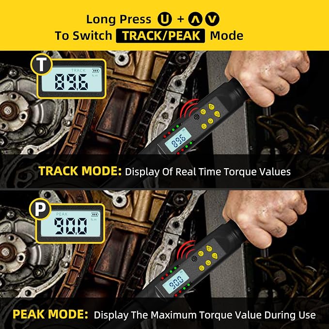 1/2 Inch Drive Digital Torque Wrench, 12.5-250.8 Ft.lb/17-340 Nm Electronic Torque Wrench, ±2% Accuracy with Preset Value, Data Storage, Buzzer and LED Flash Notification for Motorcycle, Car