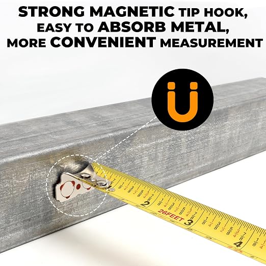 MulWark 26ft Metric Tape Measure, Double Secure Blade Lock Tape Measure Retractable with Stop Button, Both-Side Metal Blade, Magnetic Hook for Construction, Carpenter, Architect, Woodworking