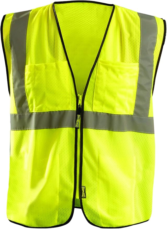 OccuNomix ANSI/ISEA 107-2020 Class 2 Type R Mesh Surveyor Vest - Reflective Safety Vest with Pockets, Dual Sizes (S/M-4X/5X)