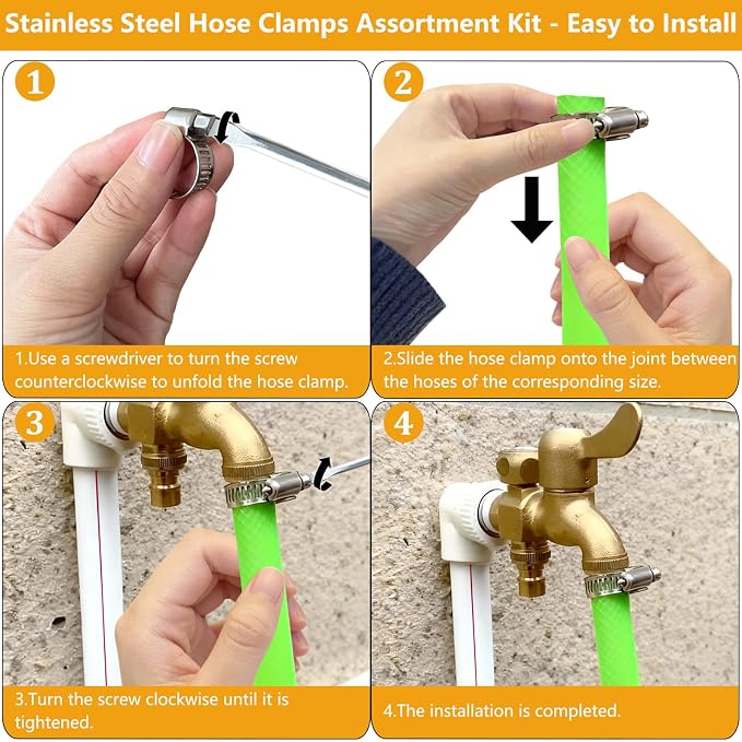 40 Pack Adjustable Stainless Steel Hose Clamps, 10-70mm Worm Gear Duct Pipe Clamp, Heavy Duty Metal Fuel Line Radiator Hose Clamps Kit for Plumbing, Automotive, Industrial, Garden, Indoor&Outdoor Use