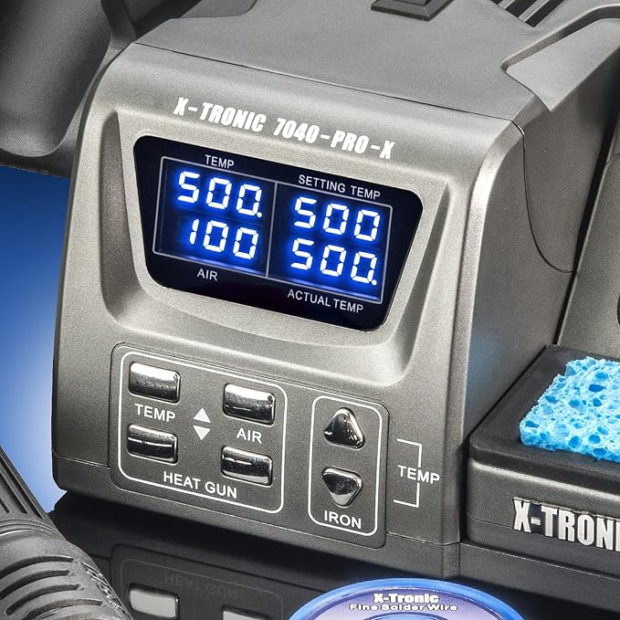 X-Tronic 7040-PRO-X • 775 Watt • Small Footprint Hot Air Rework & Soldering Iron Station • Digital Temp Controls, C/F Conversion, Calibration Func, 0-30 Min Sleep, Auto Cool Down, Mute/Unmute Sound