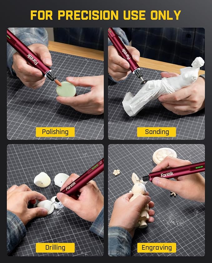 Fanttik F2 Master Mini Cordless Rotary Tool Kit, NeoPulse Motor, 5 Speed, 25000 RPM, Revostor Hub, 35 Accessories, Engraving Pen, for 3D Printer Sanding, Polishing, Drilling, Carving, DIY Crafts - Red