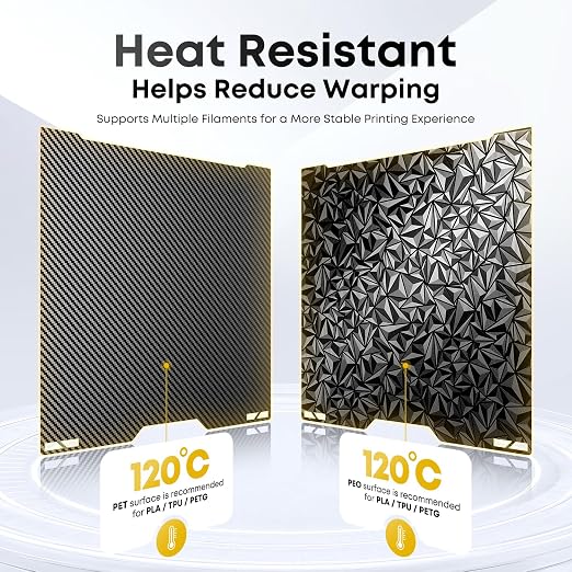 3D Printer Build Plate for Bambu Lab A2L/H2C, PET+PEO, 335x325mm | Dual texture, carbon fiber & diamond finish, flexible spring steel, easy removal, PLA TPU PETG, up to 120°C bed temp