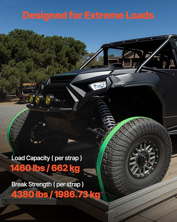 VEVOR Wheel Chock Tie-Down Kit, Chock-Style Trailer Tie Down Strap, Car Tie Down Kit with Buckle, Break Strength 4380 lbs & Working Load 1460 lbs Motorcycle System for ATVs, UTVs & Trailers