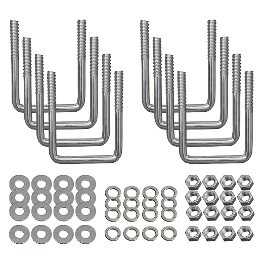 A.A Square U Bolt with Hardware for Boat Trailer, Galvanized Steel, 1/2" Diameter x 3-1/16" x 4-5/16" for 3x3 Beam (8 Pack)