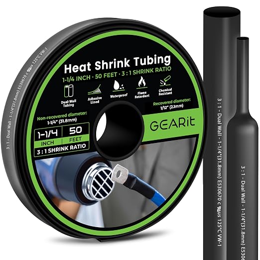 GEARit 1-1/4 inch Heat Shrink Tubing 50 Ft, 3:1 Adhesive Lined Dual Wall Waterproof Marine Grade Electrical Wire Wrap, UL Listed Heat Shrink Tube for Cable Repair Automotive Boat