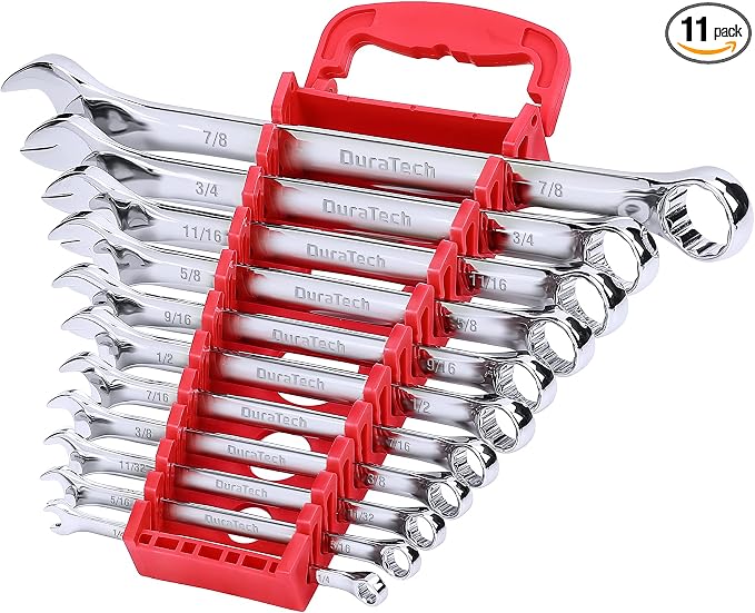 DURATECH Combination Wrench Set, SAE, 11-Piece, 1/4'' to 7/8'', 12-Point, CR-V Steel, Organized in Wrench Holder