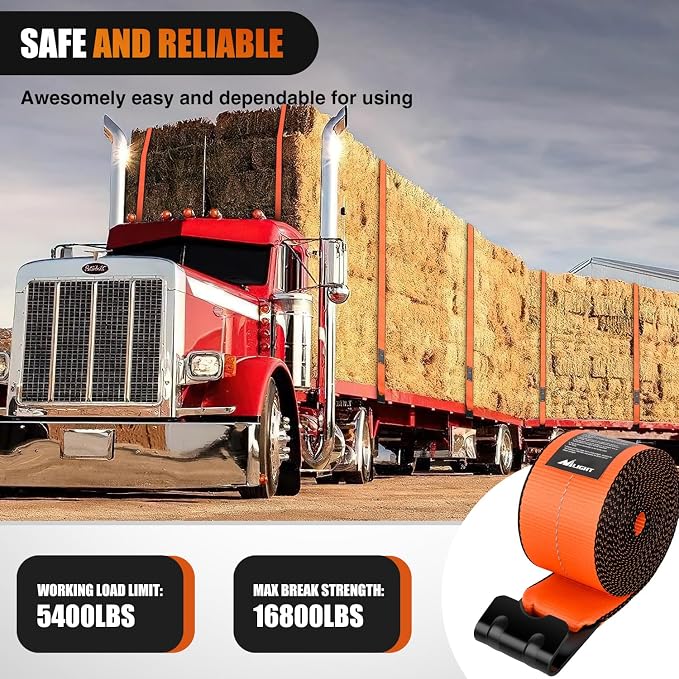Nilight Truck Straps 4”×30’ Orange Heavy Duty Winch Straps with Flat Hook Break Strength 16800LBS WLL 5400LBS Cargo Straps for Flatbeds Trucks Trailers Farms Rescues Tree Saver (10PACK)