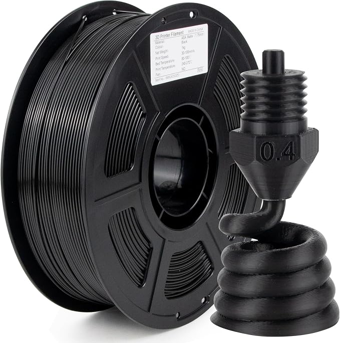 ASA Filament 1.75mm, UV&Rain&Heat Resistant Durable 3D Printer Filament, No Warping, Non Odor & Fumes - Perfect for Outdoor Functional Mechanical Parts, Black Filament 1kg(2.2lbs) Spool