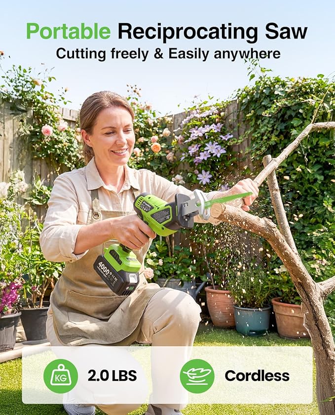 TaskStar Cordless Reciprocating Saw 21V: One-Handed Reciprocating Saw with 0-3500 RPM Brushless Motor, 2 x 4.0Ah Batteries, 8 Quick-Change Blades, LED Light, Perfect for Wood PVC Metal Cutting