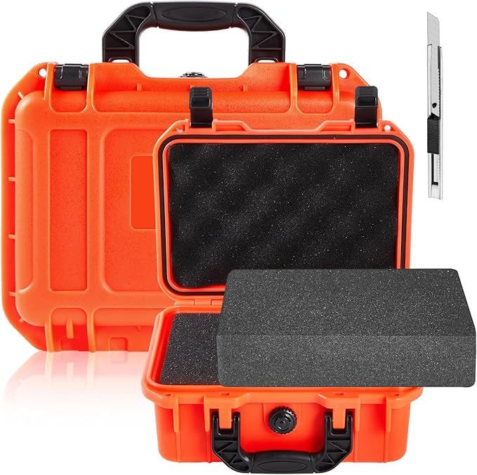 Relaxweex 1 Pcs Waterproof Hard Case with DIY Customizable Foam Insert Portable Protective Case with Knife for Camera Drones Equipments Tools Test Instruments(Reddish Orange,22.4 x 16.1 x 10.2 Inch)
