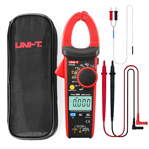 UNI-T Clamp Meter UT216C, Inrush Current AC/DC 600A TRMS HVAC Volt Amp Ohm Meter Multi Meter, Auto Ranging 6,000 Counts, Voltage Frequency Resistance Capacitance Temperature Continuity Diode Tester
