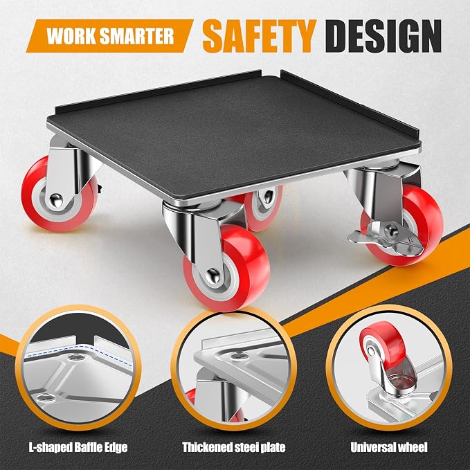 LOYAL TIGER 2000LBS Heavy Duty Furniture Dolly Movers Set with Lifter, 5-Wheel Carbon Steel Moving Rollers with Locking Casters for Refrigerator, Washer, Sofa & Cabinet(6.4 Inch, Silvery)