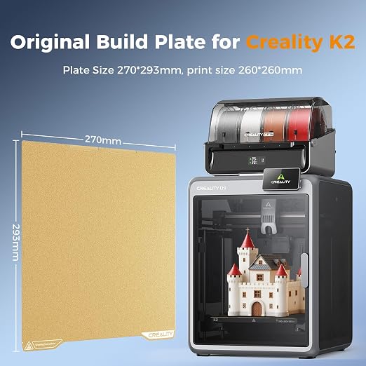 Creality K2 Build Plate Original 293x270mm Dual Side Textured Golden PEI Coating Spring Steel Magnetic Bed Plate 3D Printer Build Plate for Creality K2
