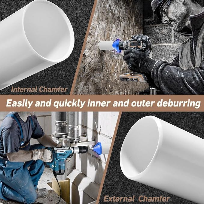PVC Pipe Deburring Tool Plumbing Tool Pipe Chamfering Tool 3-Blade Drill Attachment for PVC CPVC ABS PP PE Pipes with 0.92in-3.89in OD 0.75in-3.5in ID Blue