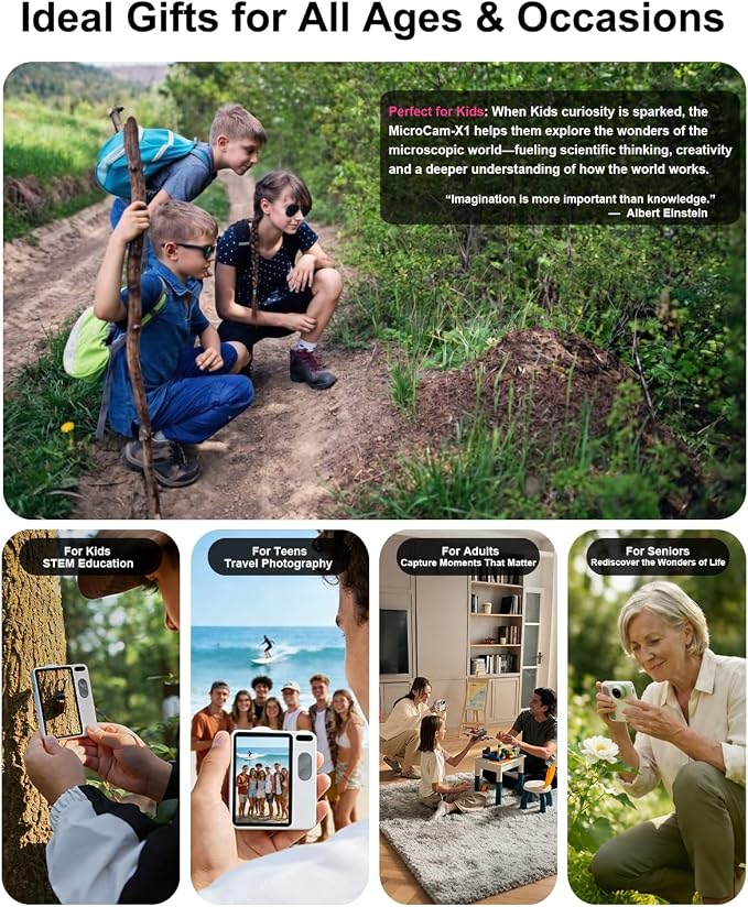 MicroCam-X1 4K Digital Camera, 12MP BSI CMOS Sensor, 400X Microscope, 4K Video, Autofocus, 3.5" LCD | Compact Kids Camera for STEM Learning | Point & Shoot, Portable, Travel, Ideal Gift