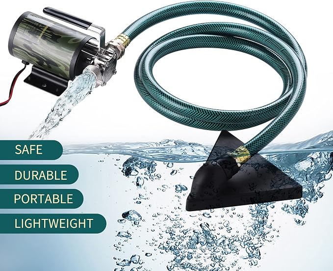 TIGEROAR 12V Water Pump Utility Water Transfer Pump 330 GPH RV Rain Pond with 6 ft. Suction Pump Hose and Replacement Kit for Water Transferring