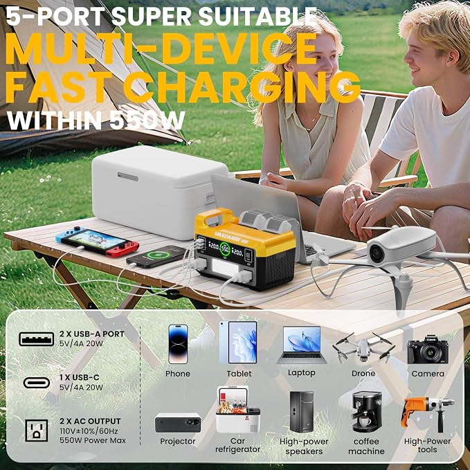 550W Power Inverter for Dewalt, DC 20V to AC 110V Pure Sine Wave, Portable Power Station with 2 USB Ports & 1 AC Outlet & 1 Type-C Fast Charging, Battery Adapter with LED, Battery Not Included