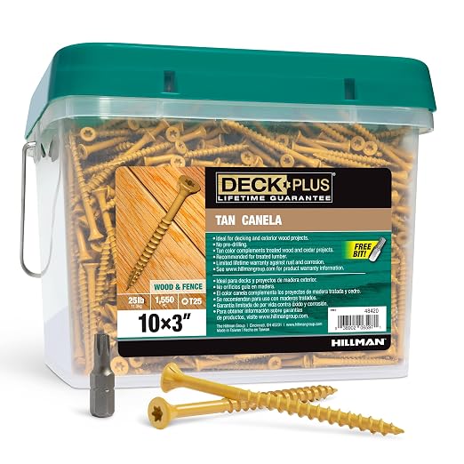 Deck Plus 3 Inch Epoxy Coated Exterior Wood and Fence Screws #10 x 3 Torx/Star Drive Included Coarse Thread, Outdoor Rust Resistant Decking Screw, Tan, 25lb Box, 1550 Pieces | 48420