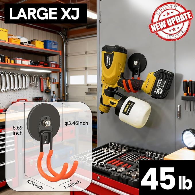 ULIBERMAGNET Heavy Duty Magnetic Garage Hooks,8 Pack Strong Large Magnet Hooks for Power Drill,Garden Tools,Hose,Pegboard,Garage, Workshop,Magnetic Storage Hooks for Indoor Outdoor Hanging(Orange)