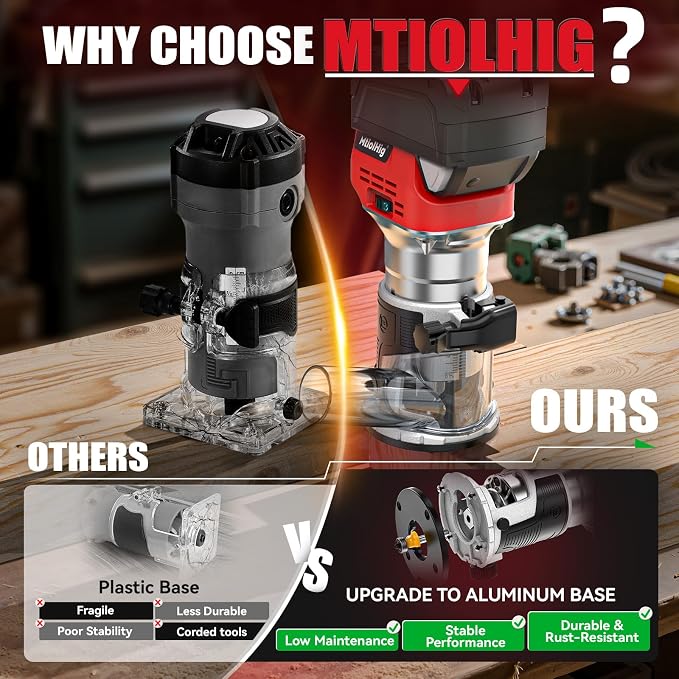 Cordless Compact Router Compatible with Milwaukee Battery, 6 Variable Speeds Router Tool for Woodworking, 800W Fixed Base Wood Router with Trim Router Bits, Tool Only