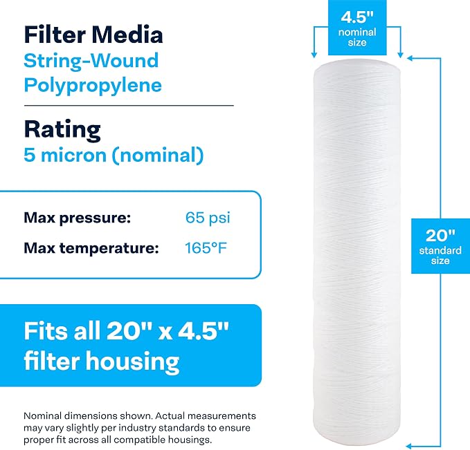 SpiroPure 20x4.5 5 Micron Water Filter SWC-45-2005 WP5BB20P 355223-43 6Pack